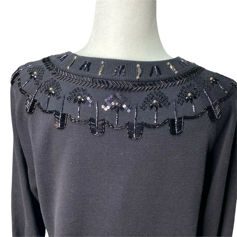 RSVP BY TALBOTS | sz L Petite Women's Pull Over Crew Beaded Jewel Yoke Sweater - Picture 7 of 7
